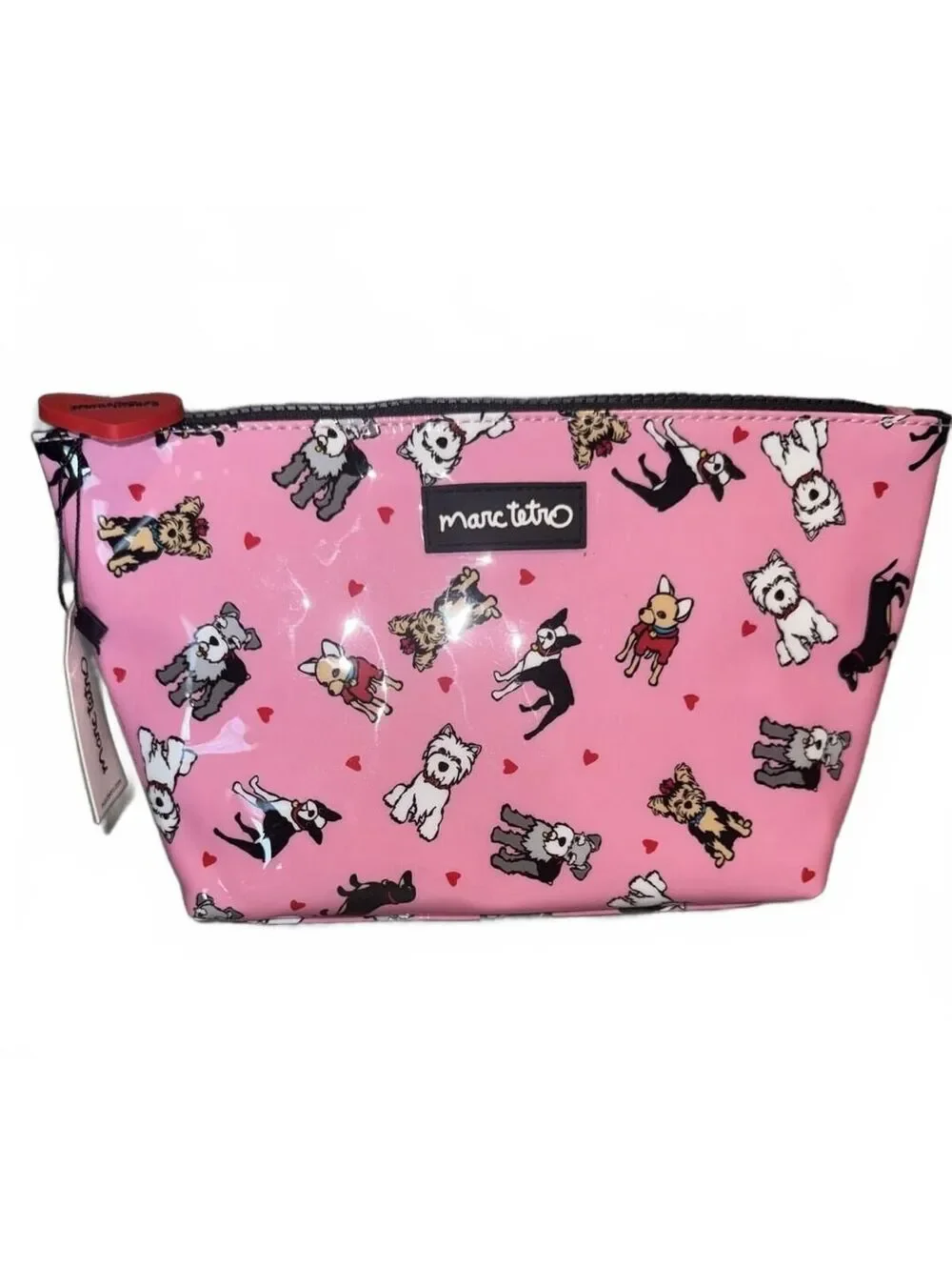 Marc Tetro Pink Dog Print Zip Makeup Cosmetic Bag Case Chihuahua Boston Terrier